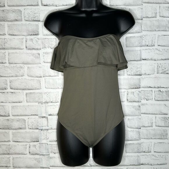 Eberjey Army Green Off The Shoulder One Piece Swimsuit Bathing Suit Size Small - Picture 1 of 5